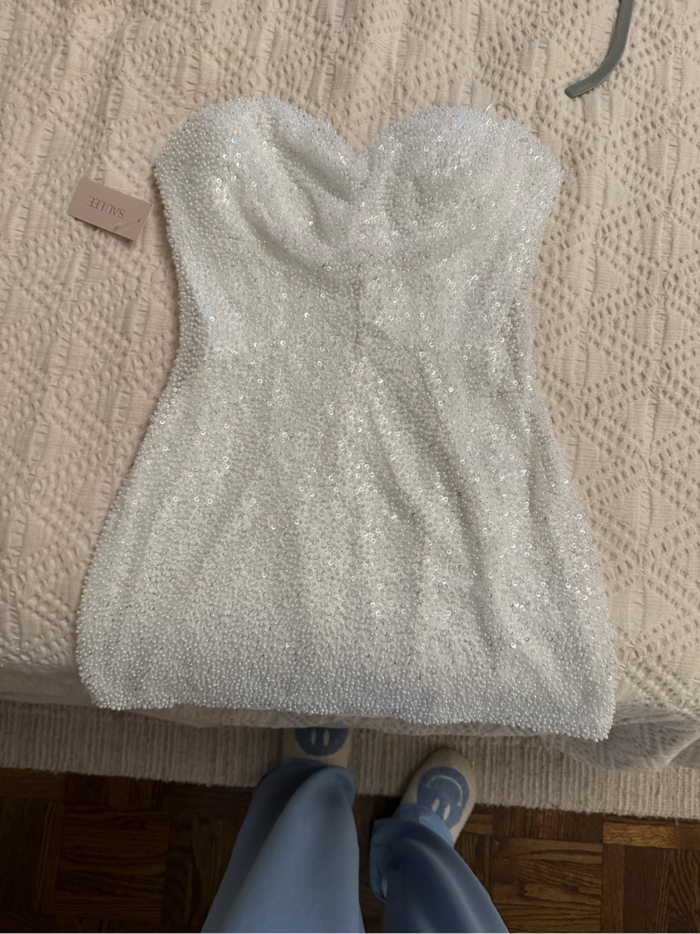 Strapless Sequin Mini Dress - White